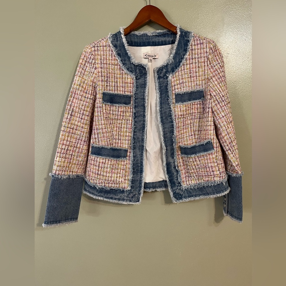 Nannette Colorful Tweed Blazer with Blue Denim Accents